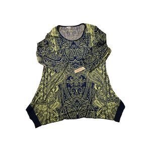 Nygard Tunic NWT Women's 1X Paisley Blue/Lime Scroll Boho Artsy Art TO Wear